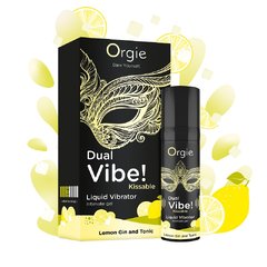 Рідкий вібратор Orgie Dual Vibe! Lemon Gin And Tonic Kissable Liquid Vibrator, 15 мл
