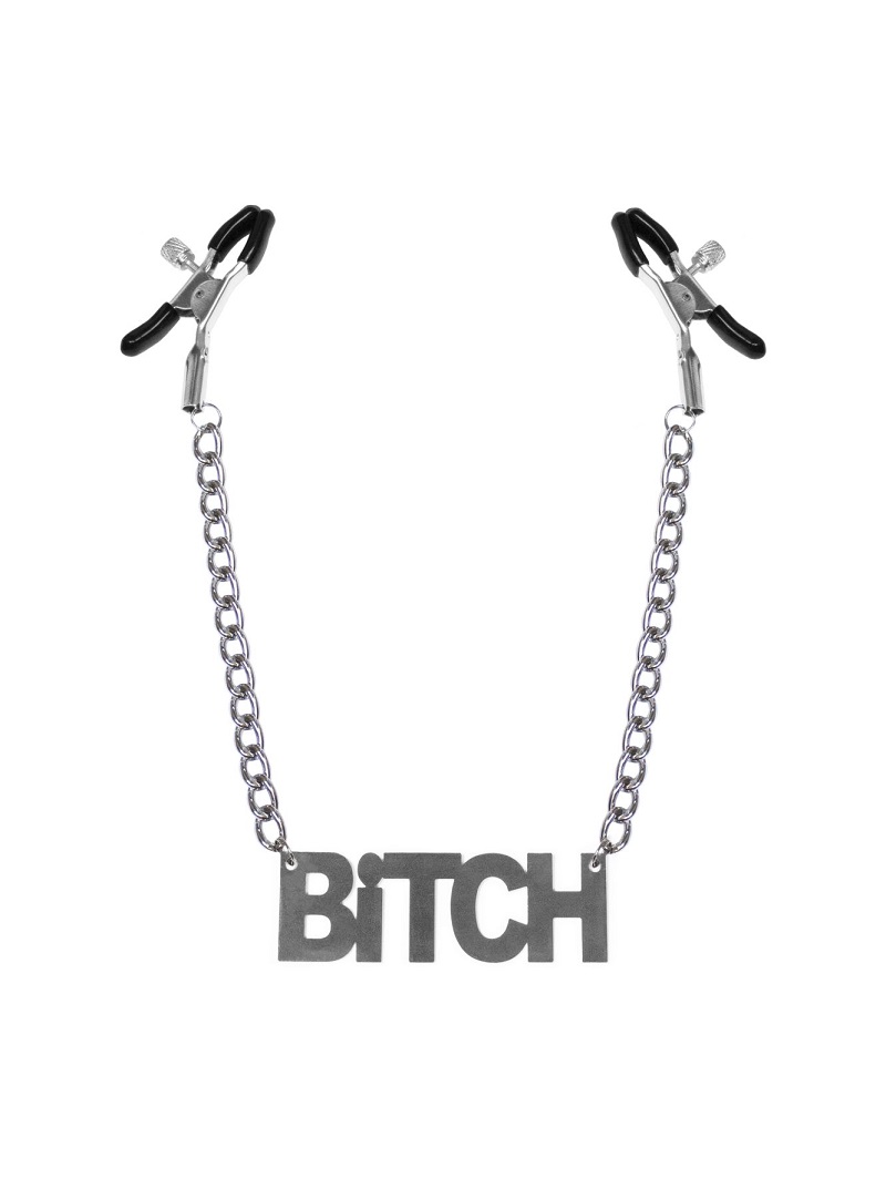 Затискачі для сосків Bitch, Feral Feelings - Nipple clamps Bitch, срібло / чорний