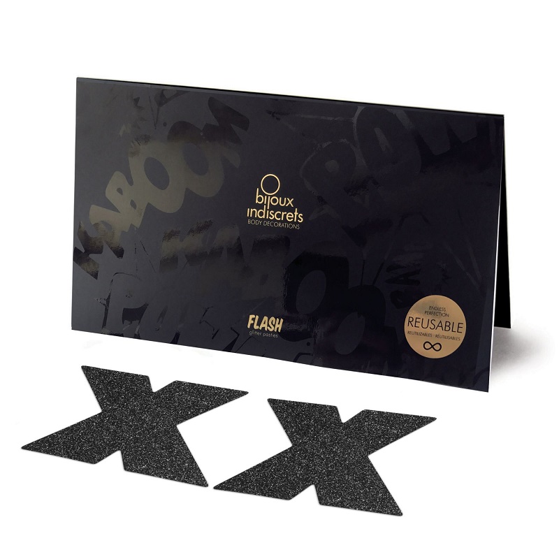 Пестіс - стікіні Bijoux Indiscrets - Flash Cross Black, наклейки на соски